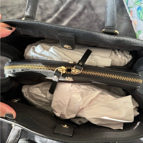 Kate Spade Black Leather Top handle tote / crossbody - Laurel Way Evangeline - Picture 6 of 9